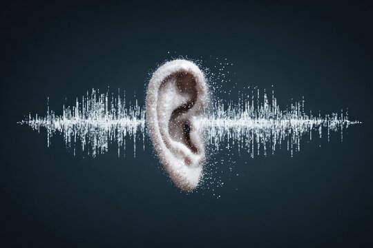 Human ear receiving sound wave data and information