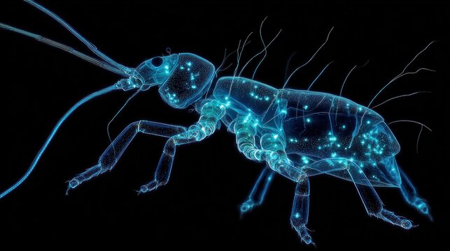 Blue copepod crustacean with transparent background