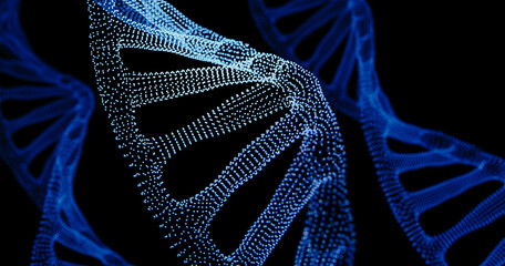Digital DNA Double Helix Particle Structure - 3d rendering