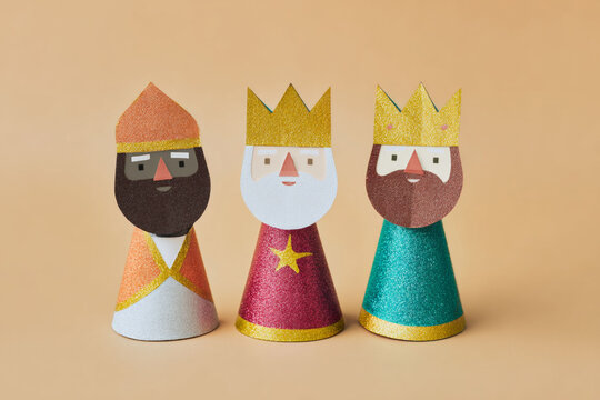 Three Kings, handcrafted paper figures.