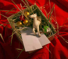 Horse Figurine in a Box, Festive Scene