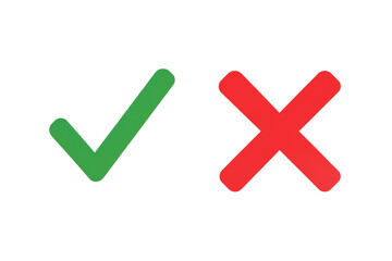 Naklejka na ściany i meble Green checkmark and red x symbol representing approval, rejection, confirmation or denial. Transparent background Naklejka na ściany i meble Green checkmark and red x symbol representing approval, rejection, confirmation or denial. Transparent background