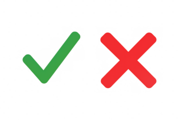 Green checkmark and red x symbol representing approval, rejection, confirmation or denial. Transparent background
