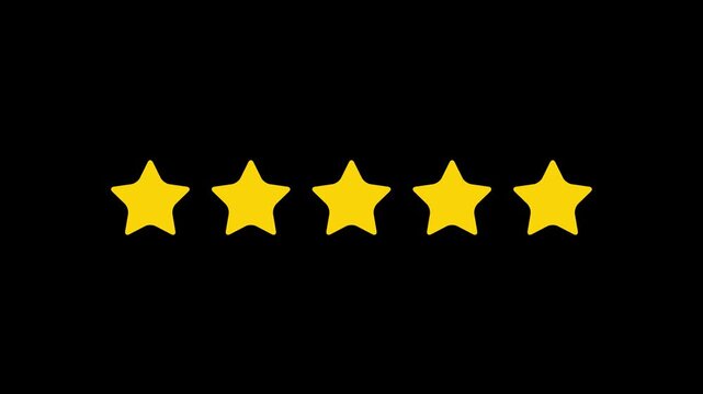 Five yellow stars arranged in a horizontal line on a black background five stars star rating