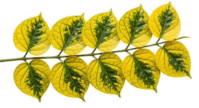 Variegated heart shaped leaves on a branch isolated on transparent background - Powered by Adobe