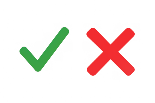 Green checkmark and red x symbol representing approval, rejection, confirmation or denial. Transparent background - Powered by Adobe