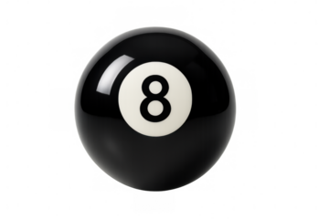 Eight ball representing luck and fate, isolated on a transparent background, symbolizing decision making and success concepts