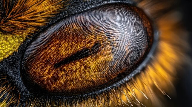 Detailed macro view of a compound eye, orange with black accents, showcasing texture