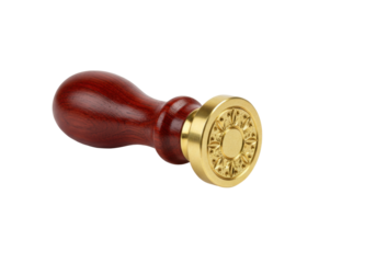 Isolated Decorative Brass Stamp with Wooden Handle for Antique Seal Letter Sealing