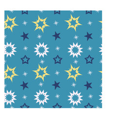 Seamless Pattern of Various Star Shapes and Sparkle Accents on a Teal Blue Background Repeating Texture