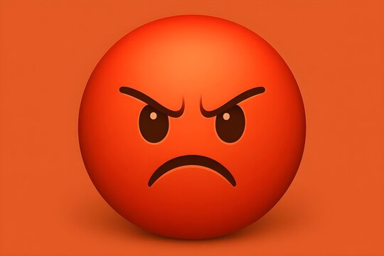 Angry face emoji. Red round emoticon. Expressive angry eyes - Powered by Adobe