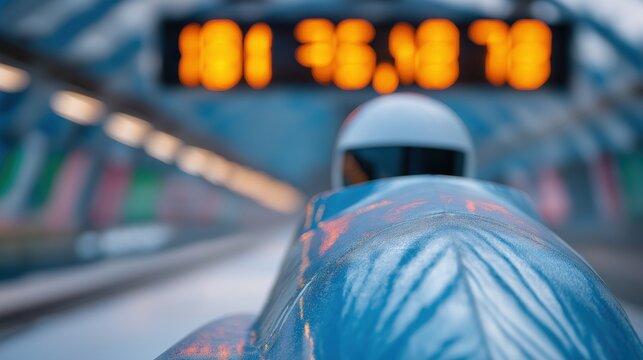 Blue Skeleton Sled Close-Up on Track