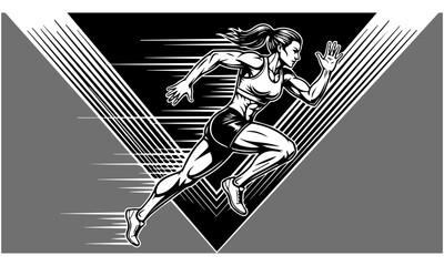 Monochrome Female Sprinter with Geometric Speed Motif