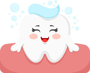Happy Tooth with Toothpaste Cartoon Illustration