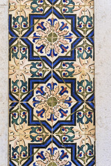 detail of an panel of azulejos on a old house in Olhao, Faro district, Algarve, Portugal	