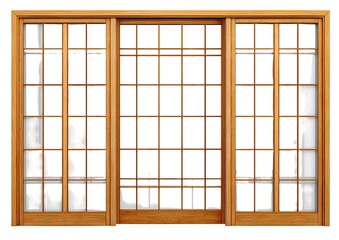 Wooden window frame with broken panes, showcasing a view of nothing