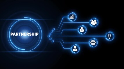 Partnership concept glowing neon icons business growth finance teamwork innovation technology network connections abstract digital background - Powered by Adobe