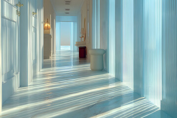 Obraz premium Contemporary Design Corridor with Sunlit Reflections and Modern Decor