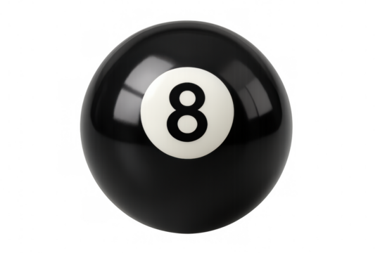 Black eight ball for billiards and pool game, symbolizing luck, decision, and making the right choice