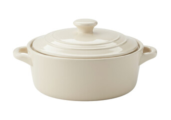 Isolated casserole dish with lid, neutral-tone cookware for stewing, cooking and baking indoors