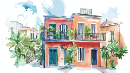 New Orleans . New Orleans  hand drawn watercolor illustration