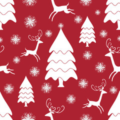 Hand-drawn Christmas Reindeer and Tree Pattern