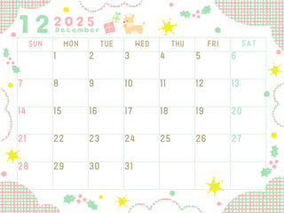 2025年12月のカレンダー　クリスマス