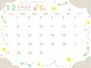 2025年12月のカレンダー　クリスマス