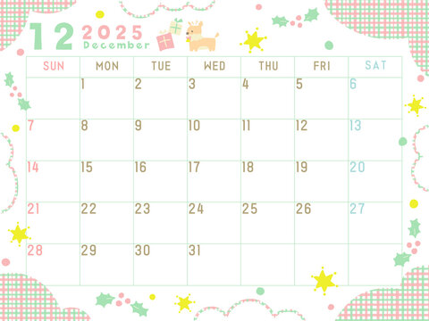 2025年12月のカレンダー　クリスマス