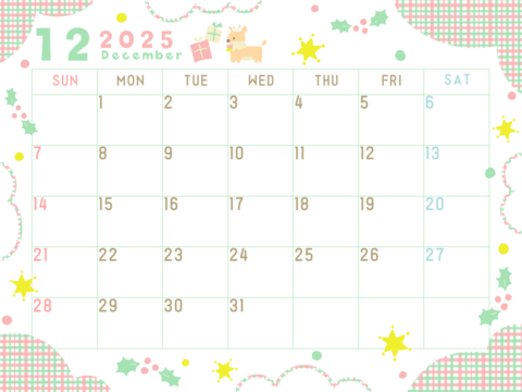 2025年12月のカレンダー　クリスマス