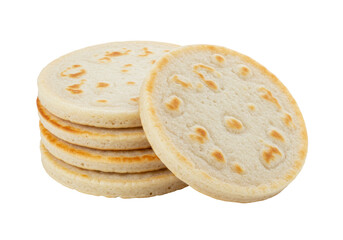 Isolated stack of arepas or tortillas, small corn cakes, South American food, cooking staple