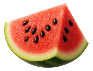 A wedge of watermelon with visible black seeds set on a picnic table.