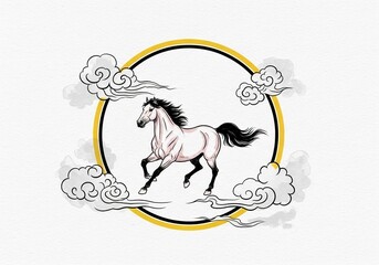 Obraz premium Traditional East Asian ink wash painting, powerful horse design for the year of the horse artwork