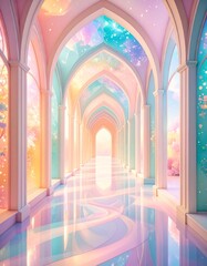 Colorful arches in a mystical hallway.