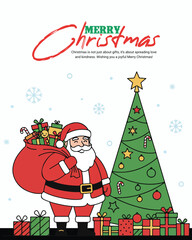 Merry Christmas Vector Design – Elegant Holiday Illustration with Golden Decor, Tree and Snowflakes