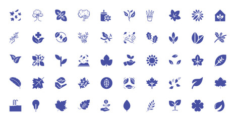 Collection of Nature and Eco-Friendly Icons in Blue