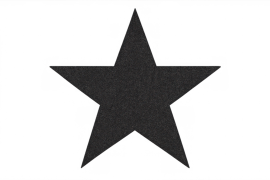 Black star shape icon on transparent background representing award, rating, quality, success, and excellence