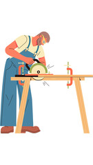 A worker carpenter on a ladder at a construction job