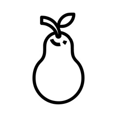 Simple black outline icon of a pear with a stem and a leaf on a white background.