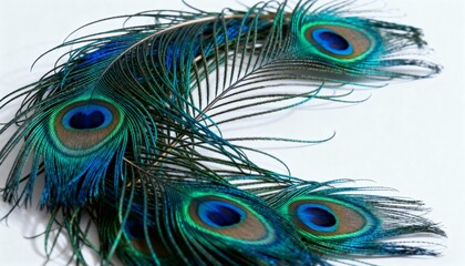 Obraz premium Close-up of iridescent peacock feathers with vibrant blue and green colors