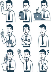 Flat Office Worker Character Pack in Blue and White Vector
