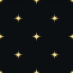Seamless pattern with glowing stars on black background