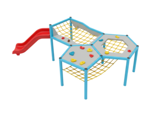 Isolated playground equipment of climbing net with slide in fun design for kids to play