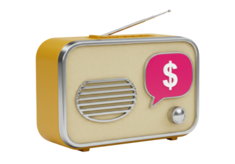 Isolated retro radio with dollar sign, vintage wireless receiver, money news media icon