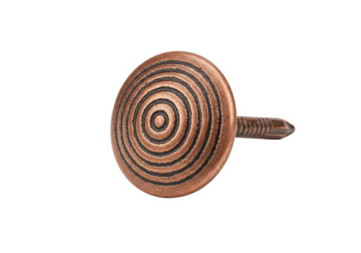 Isolated decorative tack with spiral pattern, furniture hardware, bronze pushpin tack