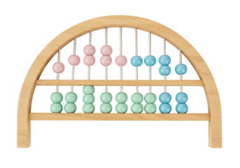 Isolated abacus with colorful beads used for counting, teaching, and learning math skills