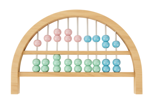 Isolated abacus with colorful beads used for counting, teaching, and learning math skills
