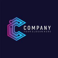 Letter C circuit Tech Logo Concept Vector Template