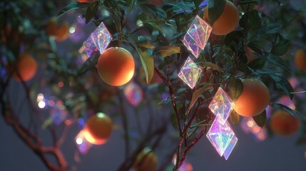 Orange fruit tree with crystal prism decorations