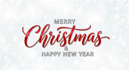 A festive merry christmas and happy new year greeting card with red lettering